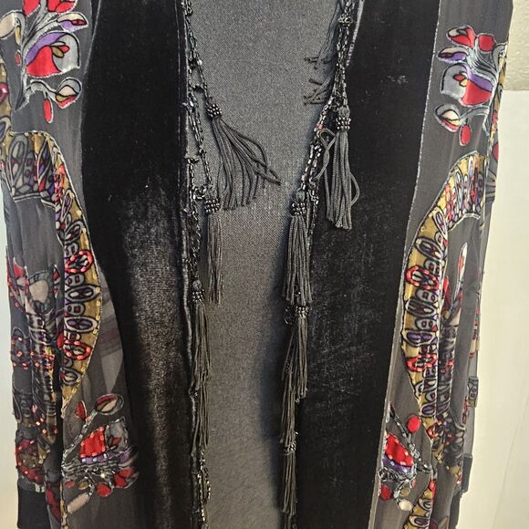 JBS LTD Vintage Kimono Velvet Burnout Sz 3X Fringe Beaded Bohemian Festival W486 - Picture 3 of 10